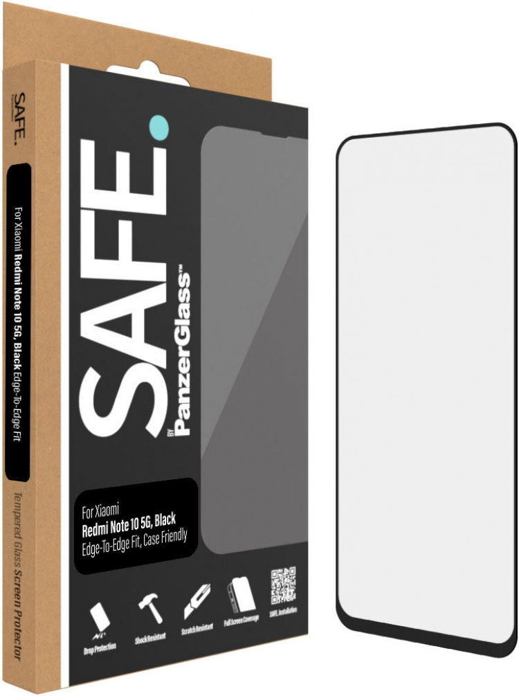 SAFE by PanzerGlass panserglas, Xiaomi Redmi Note 10 5G, sort ramme SAFE by PanzerGlass panserglas, Xiaomi Redmi Note 10 5G, sort ramme