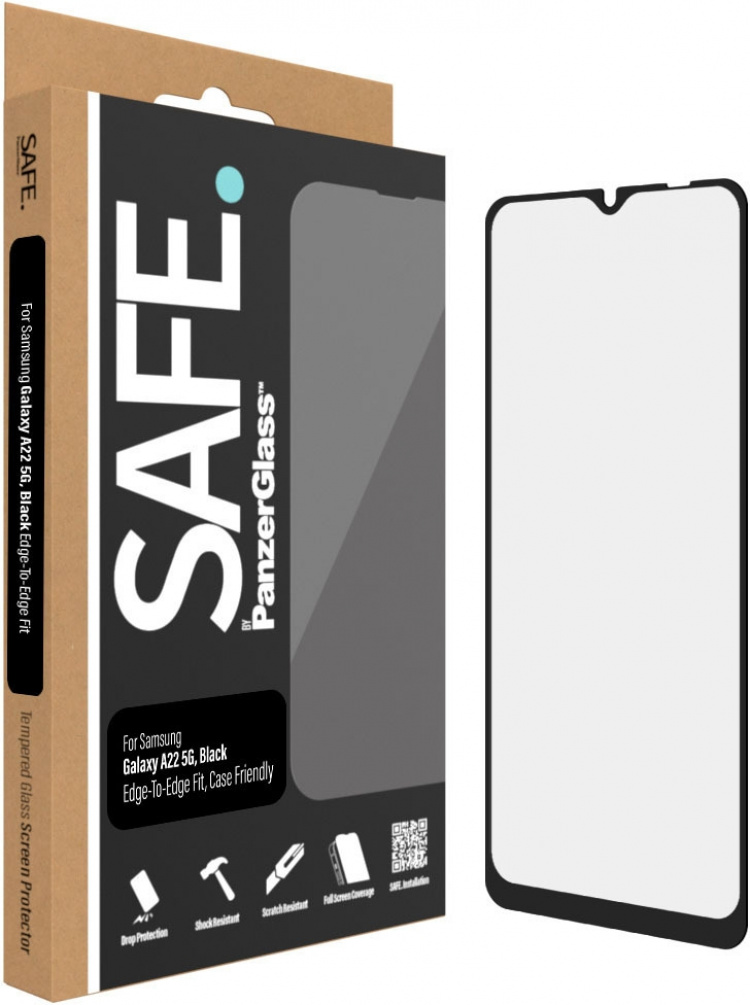 SAFE by PanzerGlass panserglas, Samsung Galaxy A22 5G, sort ramme