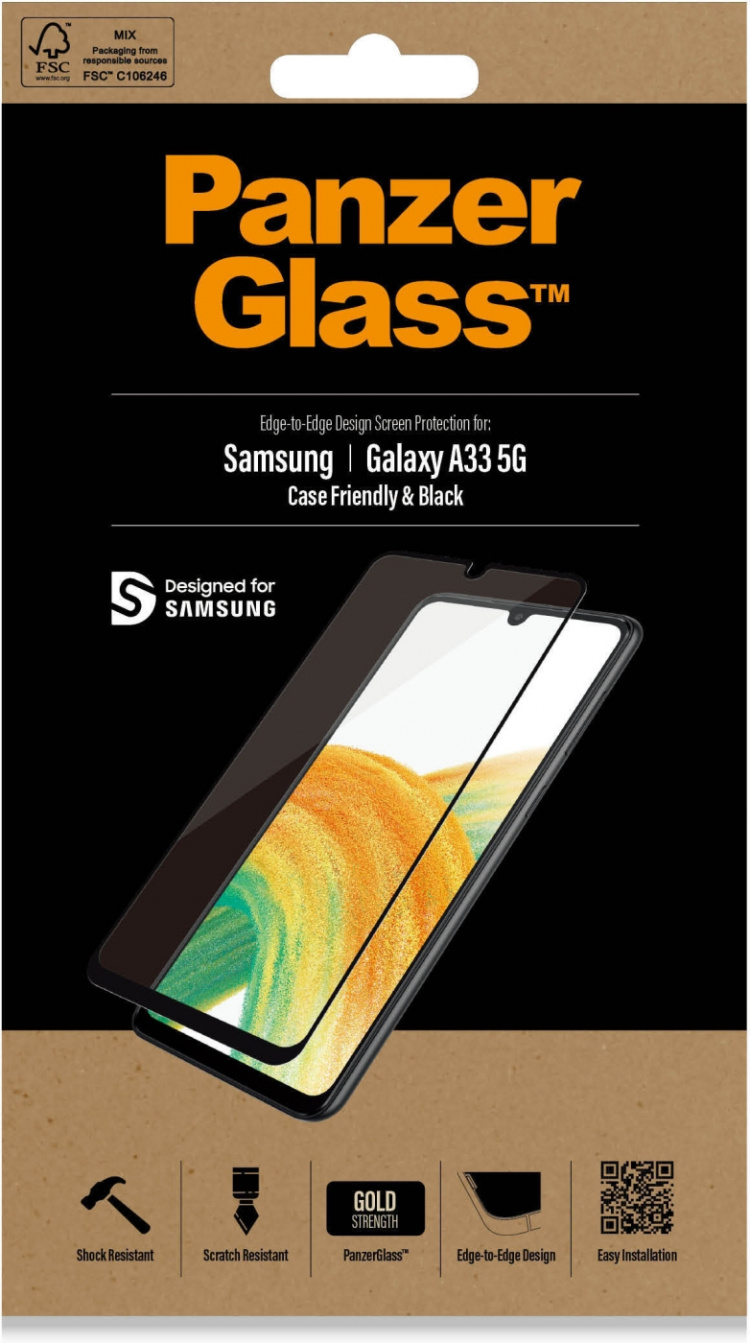 PanzerGlass panserglas, Samsung Galaxy A33 5G, sort ramme