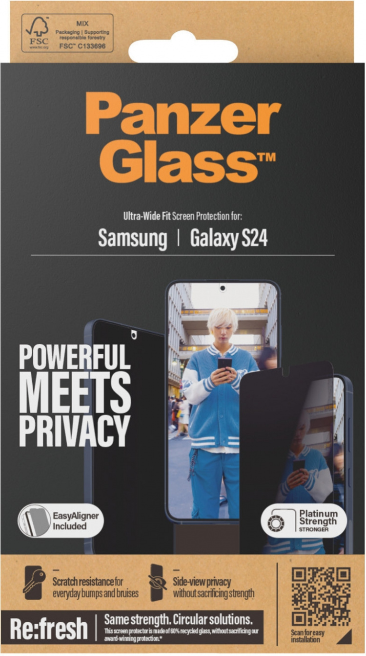 PanzerGlass Privacy Ultra Wide Fit panserglas, Samsung Galaxy S24 PanzerGlass Privacy Ultra Wide Fit panserglas, Samsung Galaxy S24