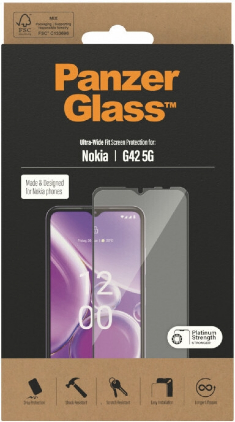 PanzerGlass Ultra-wide Fit panserglas, Nokia G42 5G, sort ramme PanzerGlass Ultra-wide Fit panserglas, Nokia G42 5G, sort ramme