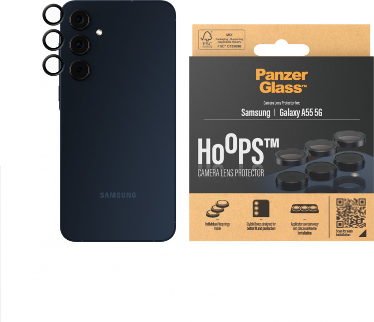 PanzerGlass Hoops kameralinsedæksel, Samsung Galaxy A55 5G, sort