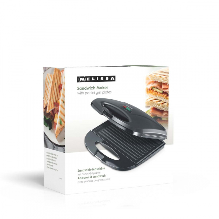 MELISSA Sandwichtoaster | 750 W | Grillplader | Automatisk temperaturkontrol | Non-stick belægning | Sort
