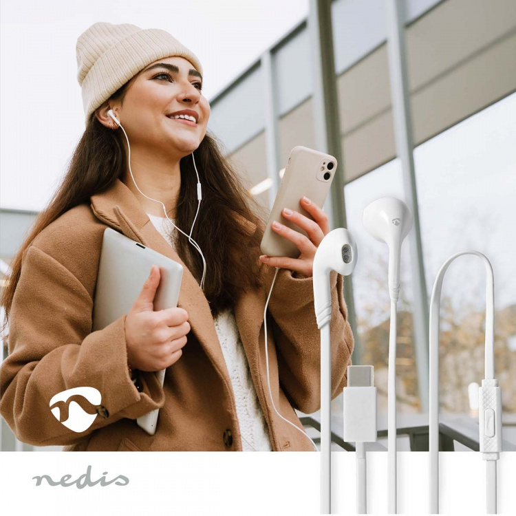 Nedis Kablede Hovedtelefoner | USB-C™ | Kabellængde: 1.20 m | Indbygget mikrofon | Volumenkontrol | Hvid