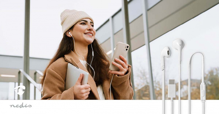Nedis Kablede Hovedtelefoner | USB-C™ | Kabellængde: 1.20 m | Indbygget mikrofon | Volumenkontrol | Hvid