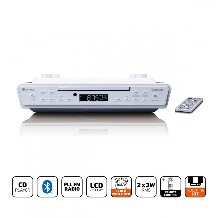Lenco Køkkenradio med CD Bluetooth® og fjernbetjening Hvid