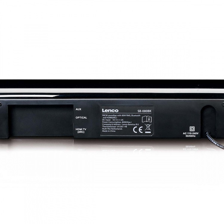 Lenco 90 cm soundbar med 80 W RMS, Bluetooth, USB, indbygget subwoofer og HDMI (ARC)