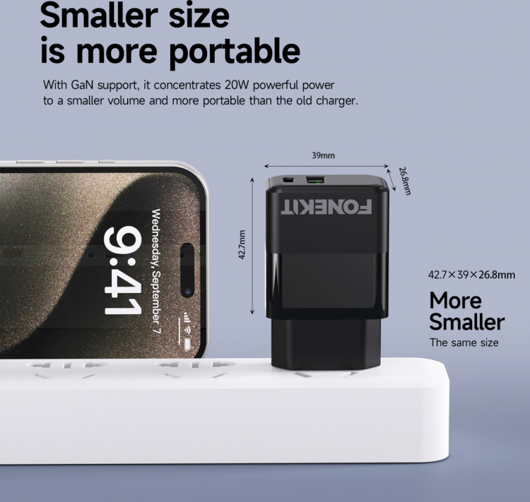 FoneKit Dobbelt 20W-oplader, USB-C + USB-A, sort FoneKit Dobbelt 20W-oplader, USB-C + USB-A, sort