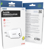 Wave netoplader 2 x USB, 17W, hvid Wave netoplader 2 x USB, 17W, hvid