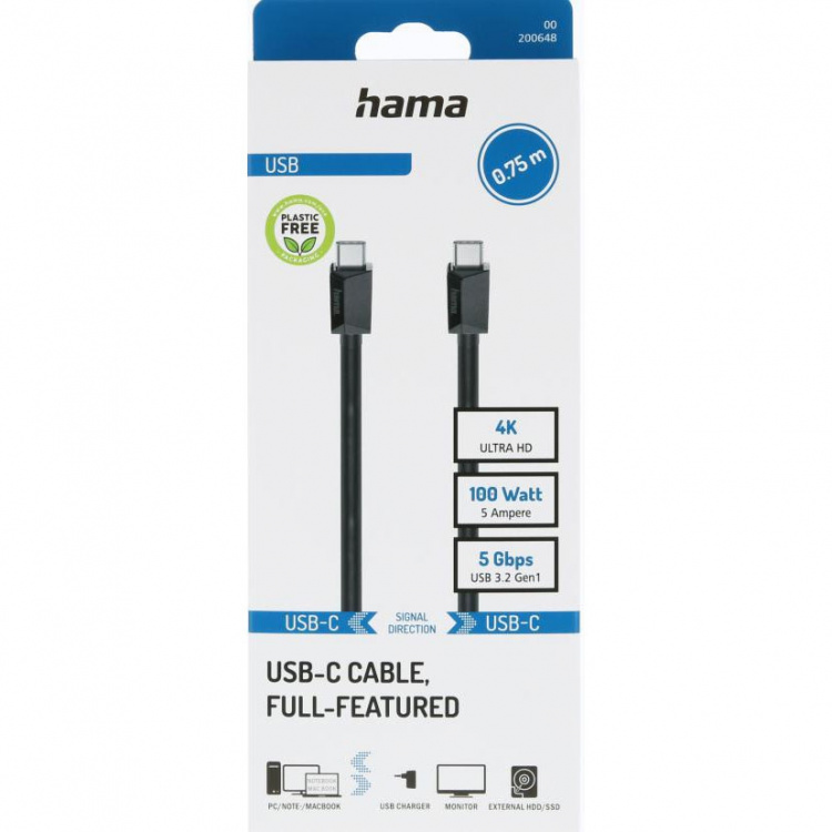 Hama Kabel USB C-C USB 3.2 Sort 0,75m Hama Kabel USB C-C USB 3.2 Sort 0,75m