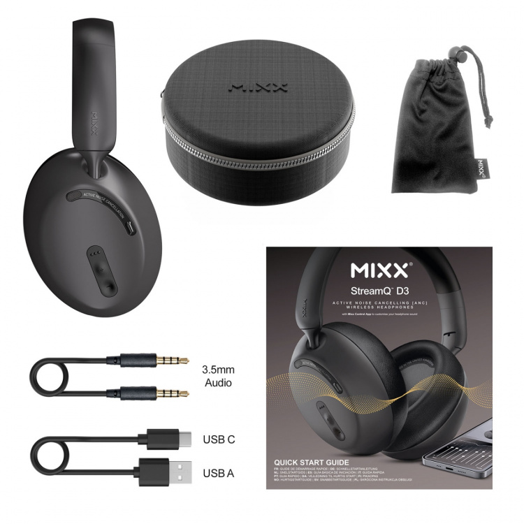 MIXX Høretelefoner StreamQ D3 ANC Over-Ear Trådløs Sort