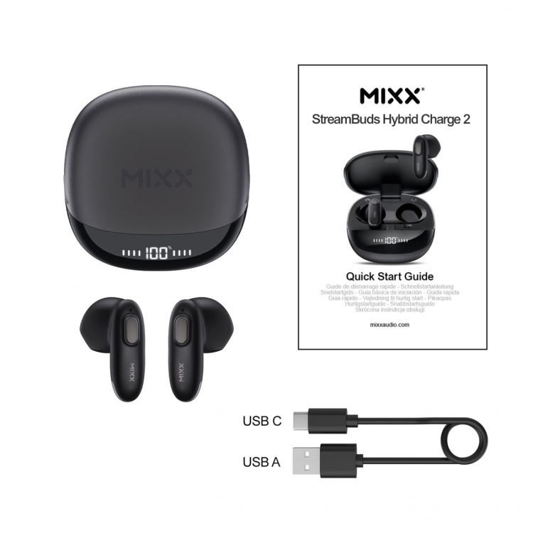 MIXX Høretelefoner Hybrid Charge 2 In-Ear Tws Qi Trådløs Sort