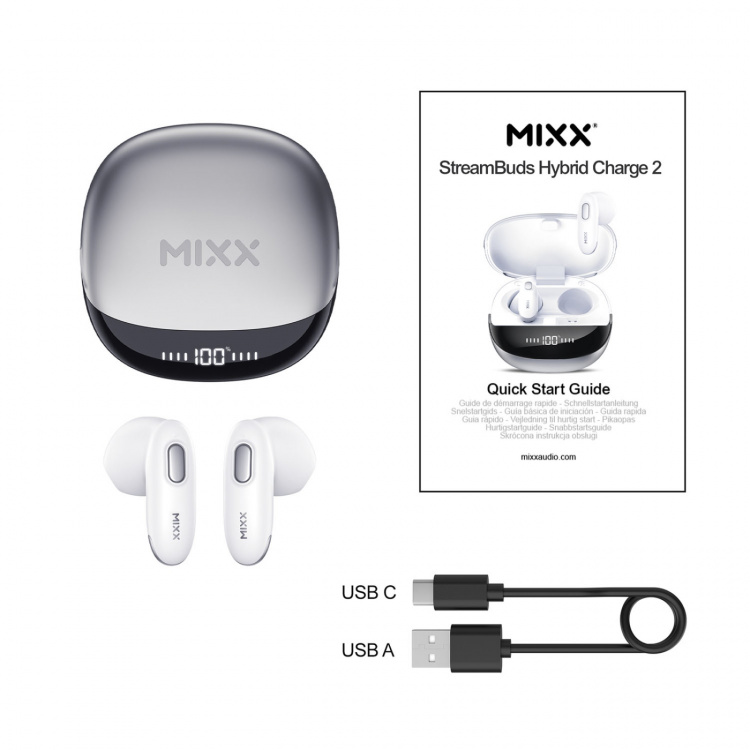 MIXX Høretelefoner Hybrid Charge 2 In-Ear Tws Qi Trådløs Hvid