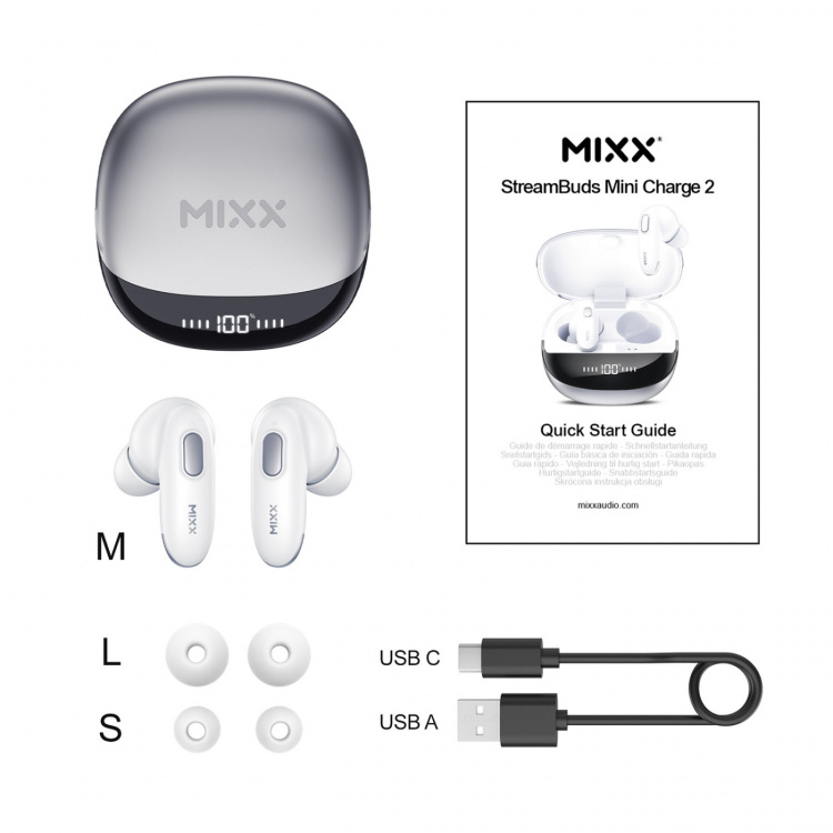 MIXX Høretelefoner Mini Charge 2 In-Ear Tws Qi Trådløs Hvid