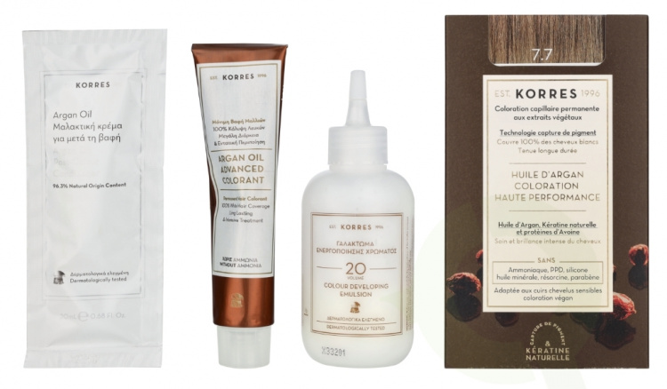Korres Argan Oil Advanced Colorant 145 ml 7.7 Mocha - Colorant 50ml/Emulsion 75ml/Conditioner 20ml