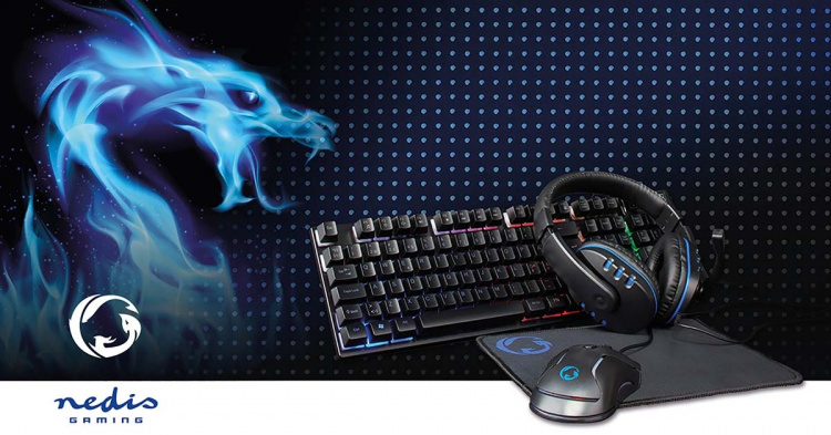 Nedis Gaming Combo Kit | 5-i-1 | Tastatur, Headset, Mus og musemåtte | Sort | QWERTY | ND layout