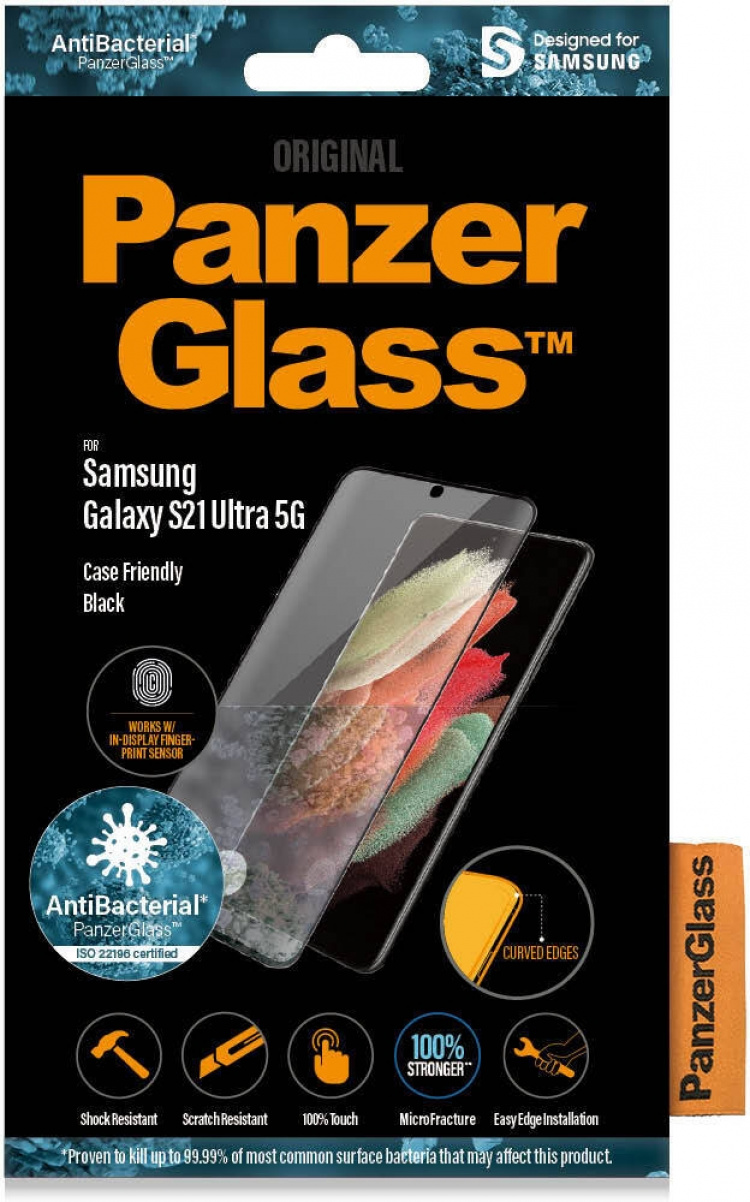 PanzerGlass Case Friendly Fingerprint Armoured Glass, Galaxy S21 Ultra, sort PanzerGlass Case Friendly Fingerprint Armoured Glass, Galaxy S21 Ultra, sort