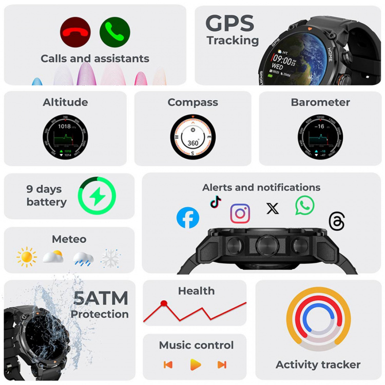 KSIX Smartklocka Explorer GPS - Svart