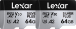 Lexar microSDXC Professional SILVER Plus UHS-I/U3/A2/4K R205/W100 (V30) - SILVER - 64GB - 2pack