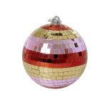 RICE Diskokugle med striber og guld - pink, guld og rød - medium