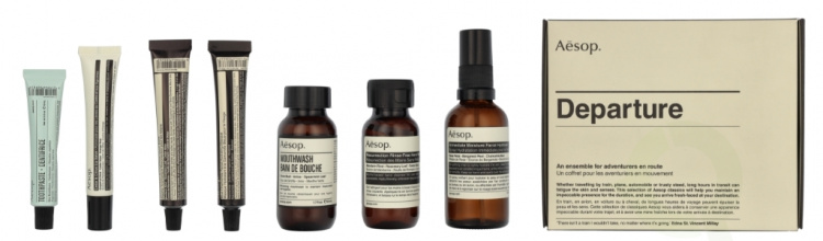 AESOP Departure Travel Kit 199 ml Hand Wash 50ml/Hand Balm 15ml/Hydrating Masque 15ml/Facial Hydrosol 50ml/Lip Cream 9ml/Mouthwash 50ml/Toothpaste 10ml