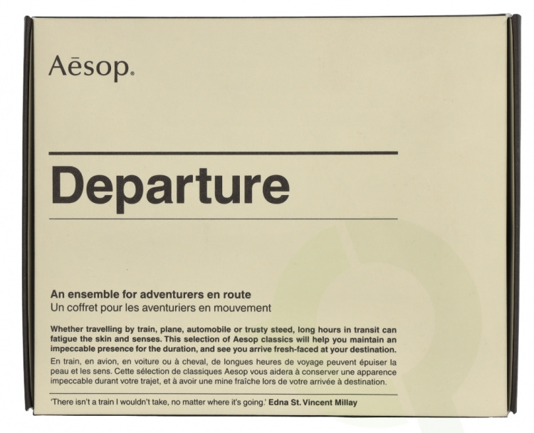 AESOP Departure Travel Kit 199 ml Hand Wash 50ml/Hand Balm 15ml/Hydrating Masque 15ml/Facial Hydrosol 50ml/Lip Cream 9ml/Mouthwash 50ml/Toothpaste 10ml