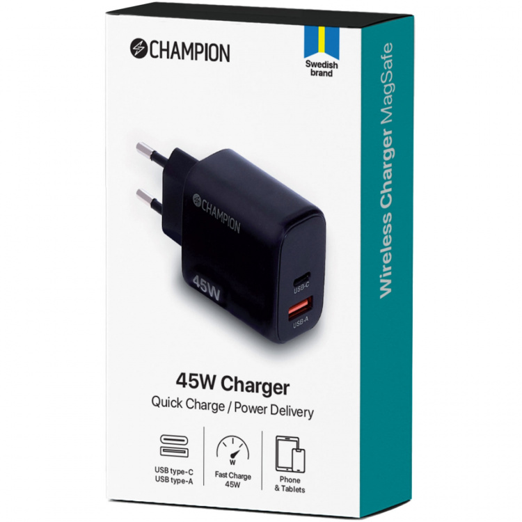 Champion Laddare 45W PD/QC Svart