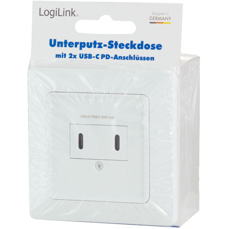 LogiLink Vägguttag med 2xUSB-C PD 25W
