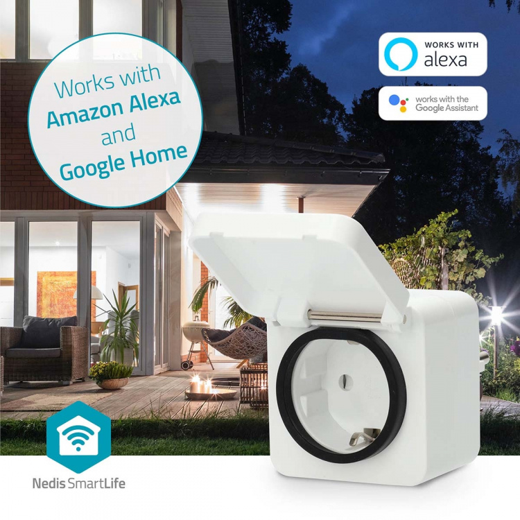 Nedis SmartLife Smart Plug | IP44 | Effektmåler | 3680 W | EU stik | -25 - 55 °C | Android™ / IOS | Grå / Hvid | 1 stk