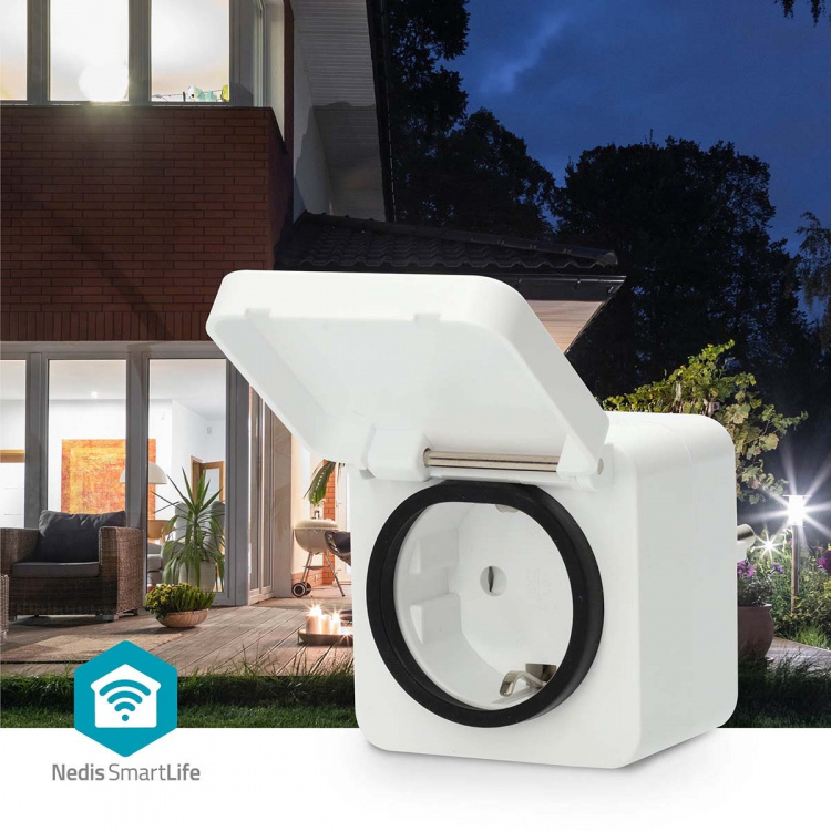Nedis SmartLife Smart Plug | IP44 | Effektmåler | 3680 W | EU stik | -25 - 55 °C | Android™ / IOS | Grå / Hvid | 1 stk