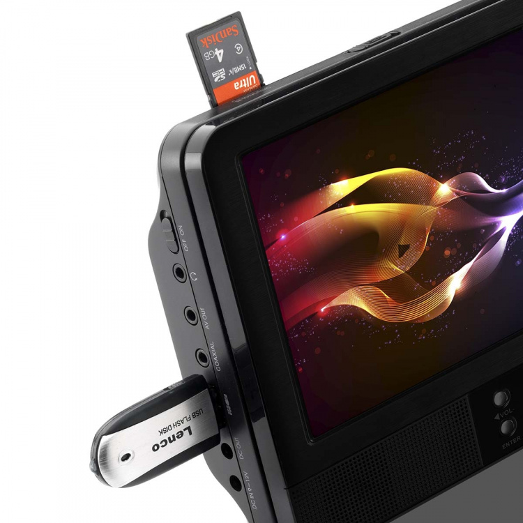 Lenco 9 tommer DVD-dobbeltskærm med beslag og hovedtelefoner Sort Lenco 9 tommer DVD-dobbeltskærm med beslag og hovedtelefoner Sort