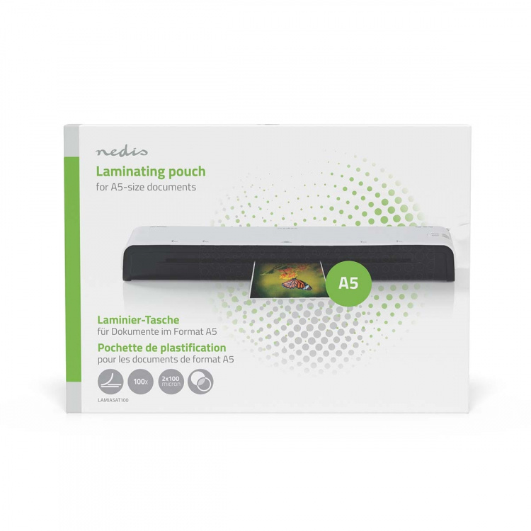 Nedis Lamminerings Film | A5 | Tykkelse: 100 µm | Pakket pr: 100 stk. | PET | Gennemsigtig