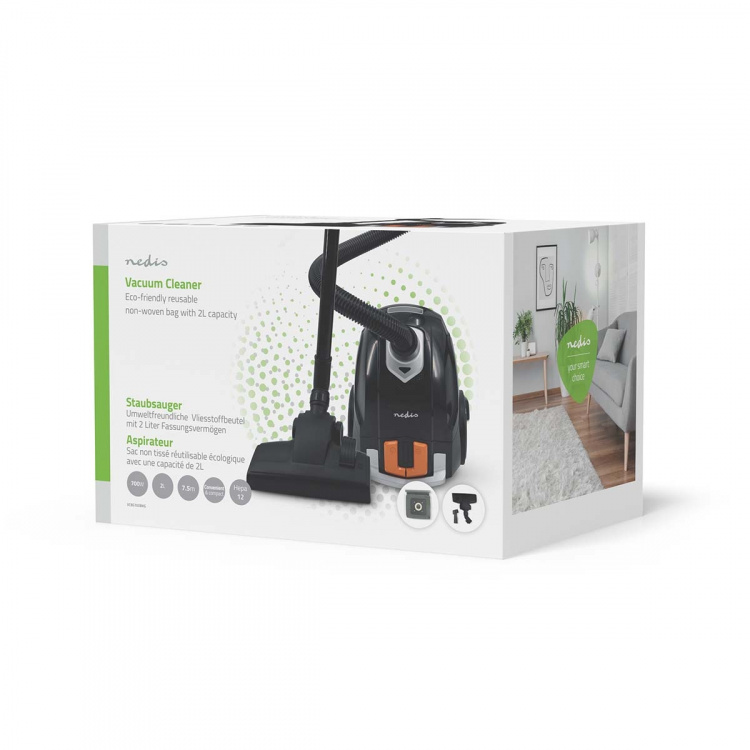 Nedis Støvsuger med pose | Med Pose | 700 W | Støvkapacitet: 2.0 l | Combi Børste | Aaktionsradius: 7.50 m | Hepa 12 | Orange / Sort
