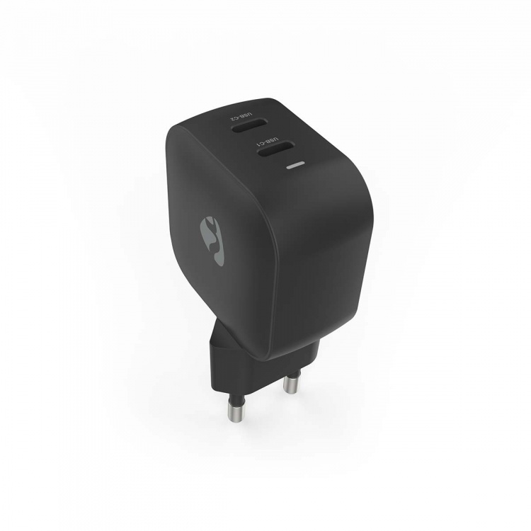 Nedis Vægoplader | 35 W | GaN | PD3.0 | Hurtigopladningsfunktion | 1.75 / 2.33 / 2.92 / 3.0 A | Antal output: 2 | 2x USB-C™ | Automatisk Valgt Spænding | Sort