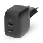 Nedis Vægoplader | 45 W | GaN | PD3.0 | Hurtigopladningsfunktion | 2.25 A / 3.0 A | Antal output: 2 | 2x USB-C™ | Automatisk Valgt Spænding | Sort