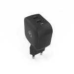 Nedis Vægoplader | 45 W | GaN | PD3.0 | Hurtigopladningsfunktion | 2.25 A / 3.0 A | Antal output: 2 | 2x USB-C™ | Automatisk Valgt Spænding | Sort