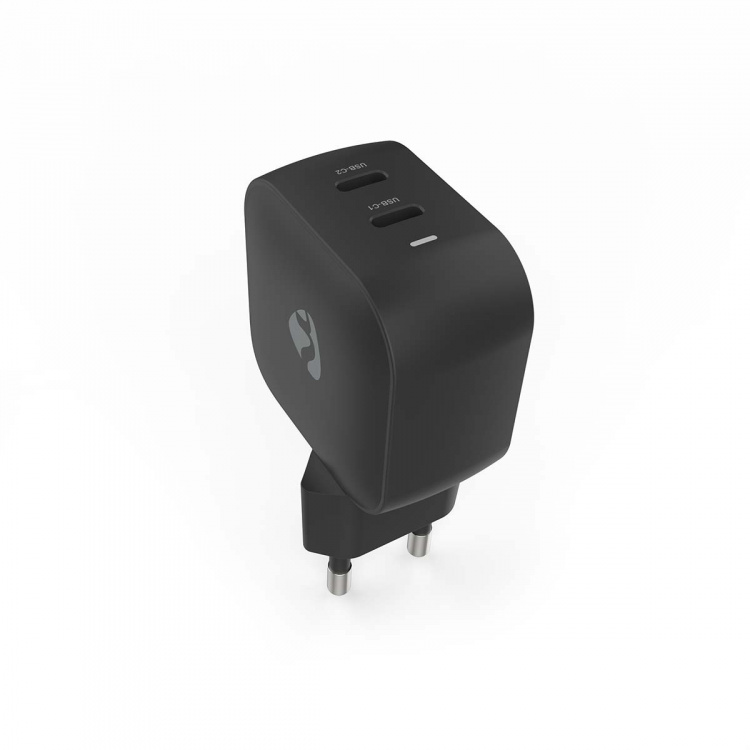 Nedis Vægoplader | 45 W | GaN | PD3.0 | Hurtigopladningsfunktion | 2.25 A / 3.0 A | Antal output: 2 | 2x USB-C™ | Automatisk Valgt Spænding | Sort