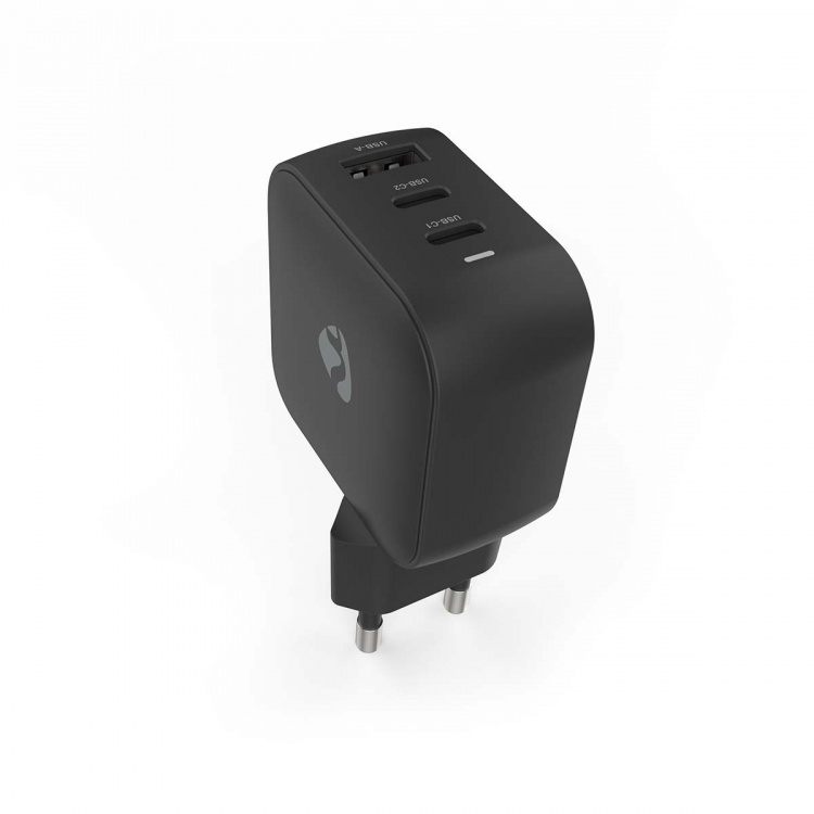 Nedis Vægoplader | 70 W | GaN | PD3.0 | Hurtigopladningsfunktion | 1.5 / 2.25 A / 2.5 / 3.0 / 3.5 A | Antal output: 3 | USB-A / 2x USB-C™ | Automatisk Valgt Spænding | Sort