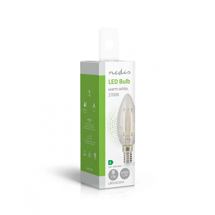 Nedis LED-lampe Pære E14 | Stearinlys | 2.2 W | 470 lm | 2700 K | Varm Hvid | Retro stil | 1 stk. | Klart