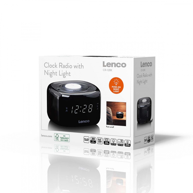 Lenco FM Clock Radio med natlys Sort