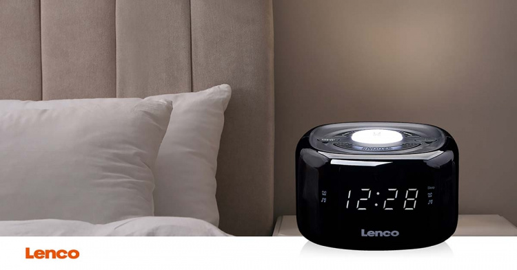 Lenco FM Clock Radio med natlys Sort