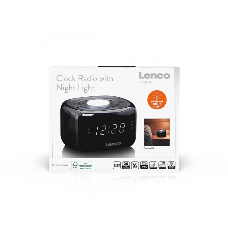 Lenco FM Clock Radio med natlys Sort