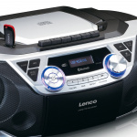 Lenco Bærbar Boombox med DAB+/FM-radio, Bluetooth®, cd, kassettebåndoptager og USB-afspiller Sølv