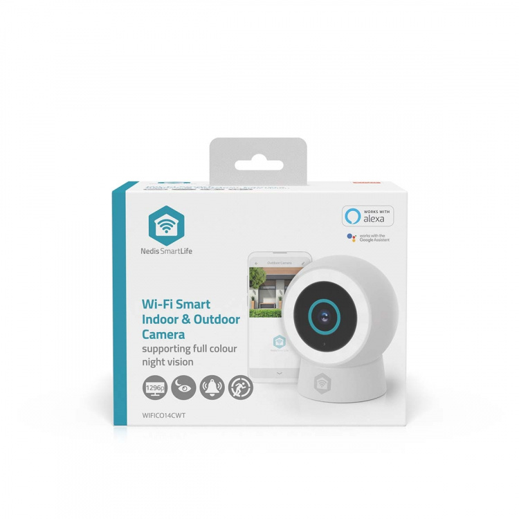 Nedis SmartLife udendørskamera | Spotlight | 3MP Full HD 1296p | IP65 | Cloud Storage (mulighed) / microSD (ikke inkluderet) / Onvif | 5 V DC | Med bevægelsessensor | Nattesyn | Hvid