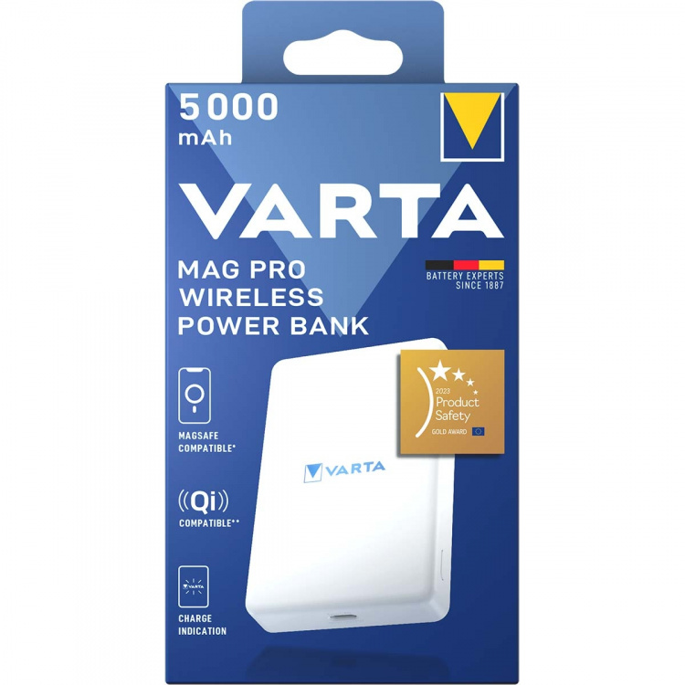 Varta Mag Pro trådløs powerbank 5.000 mAh - hvid udgave