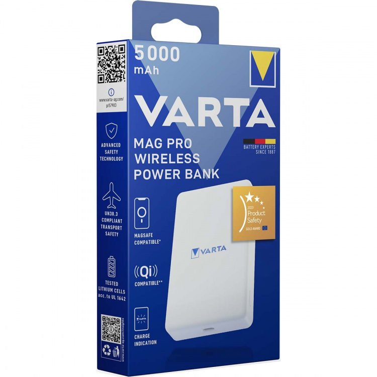 Varta Mag Pro trådløs powerbank 5.000 mAh - hvid udgave