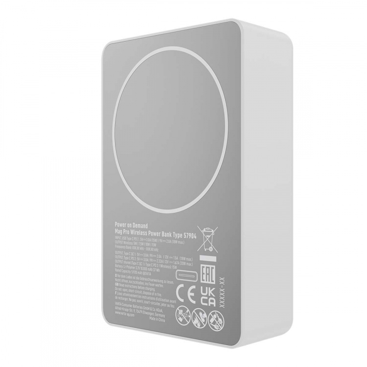 Varta Mag Pro trådløs powerbank 10.000 mAh - hvid udgave