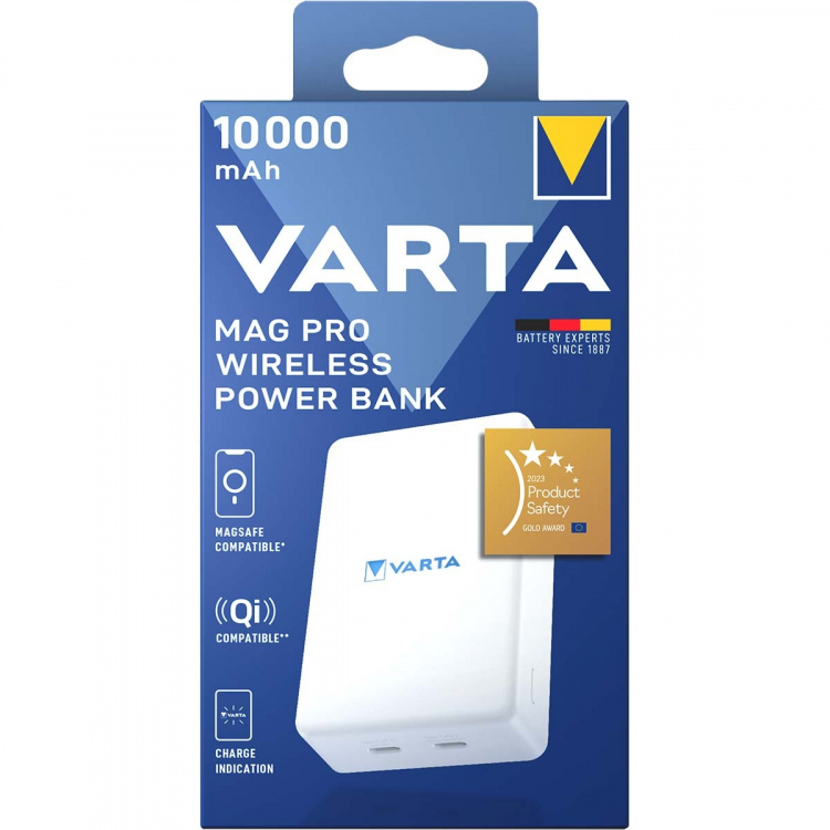 Varta Mag Pro trådløs powerbank 10.000 mAh - hvid udgave