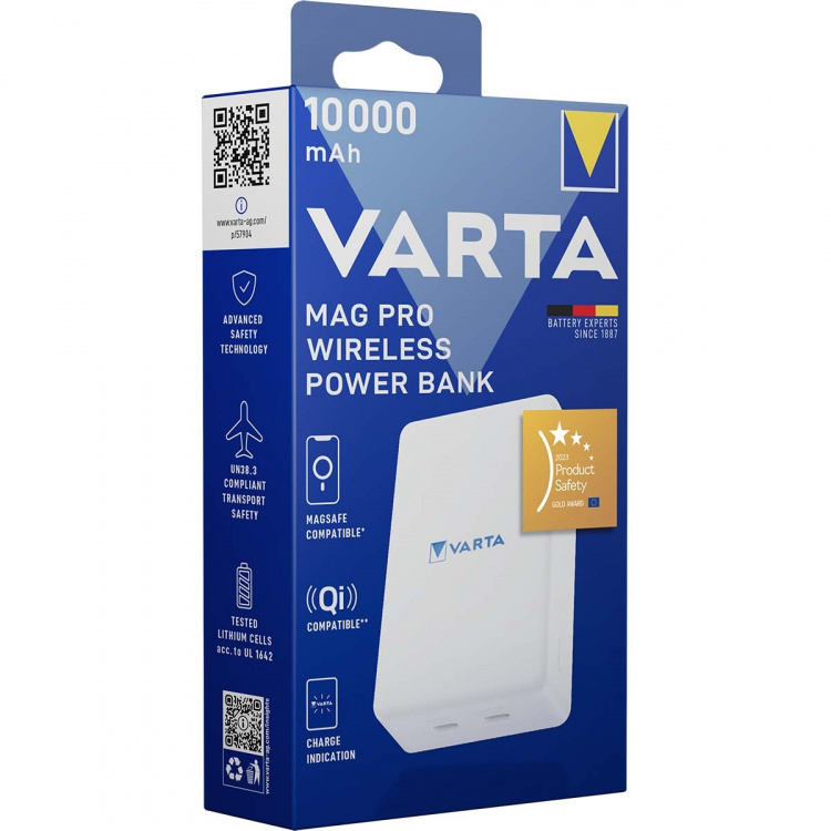 Varta Mag Pro trådløs powerbank 10.000 mAh - hvid udgave