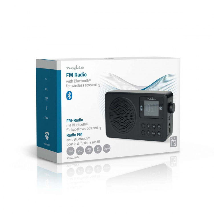 Nedis FM-radio | Bærbart design | FM | Accu drevet / USB Drevet | Digital | 2 W | Skærmstørrelse: 1.77 